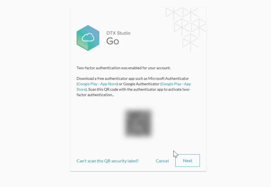 Two-Factor Authentication on DTX Studio™ Go