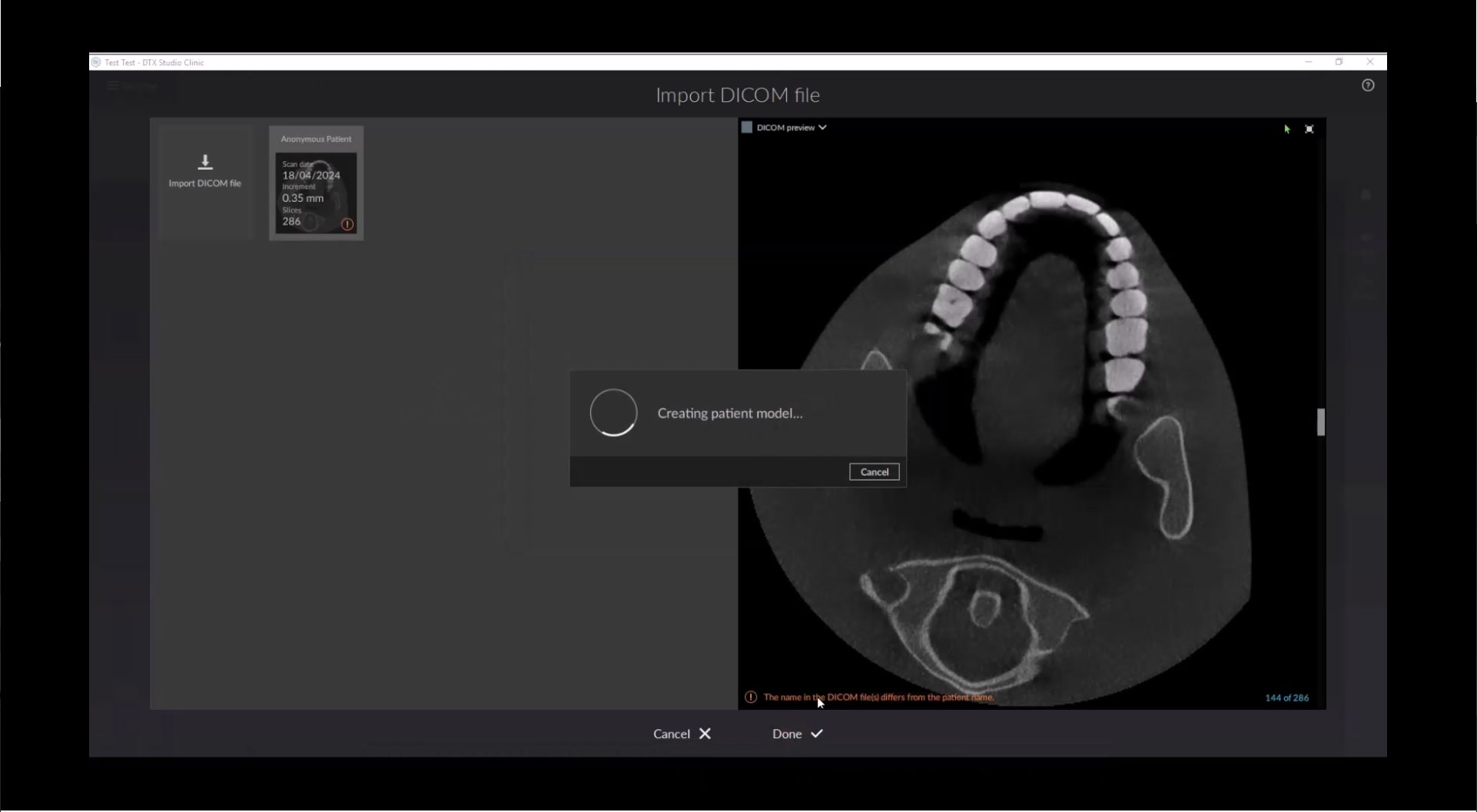 Import CBCT in the Clinic Module